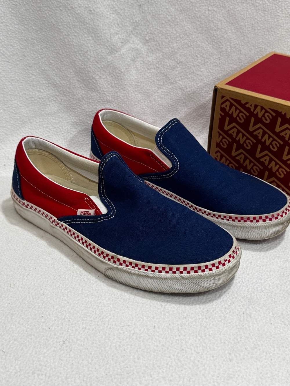 Vans Slip-On Loafers in Navy and Red